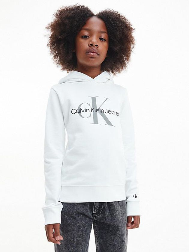 White Calvin Klein Unisex Logo Boys's Hoodie | AUND-87439