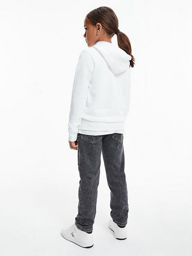 White Calvin Klein Unisex Logo Boys's Hoodie | AUND-87439