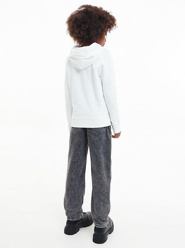 White Calvin Klein Unisex Logo Boys's Hoodie | AUND-87439