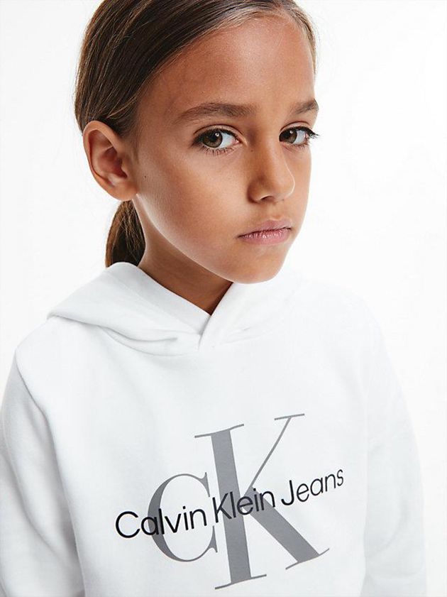 White Calvin Klein Unisex Logo Boys's Hoodie | AUND-87439