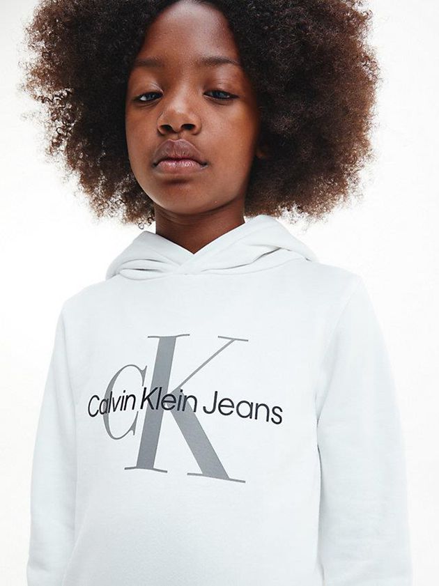 White Calvin Klein Unisex Logo Boys's Hoodie | AUND-87439