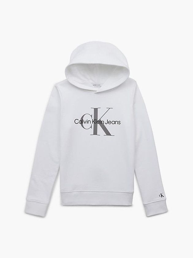 White Calvin Klein Unisex Logo Boys's Hoodie | AUND-87439