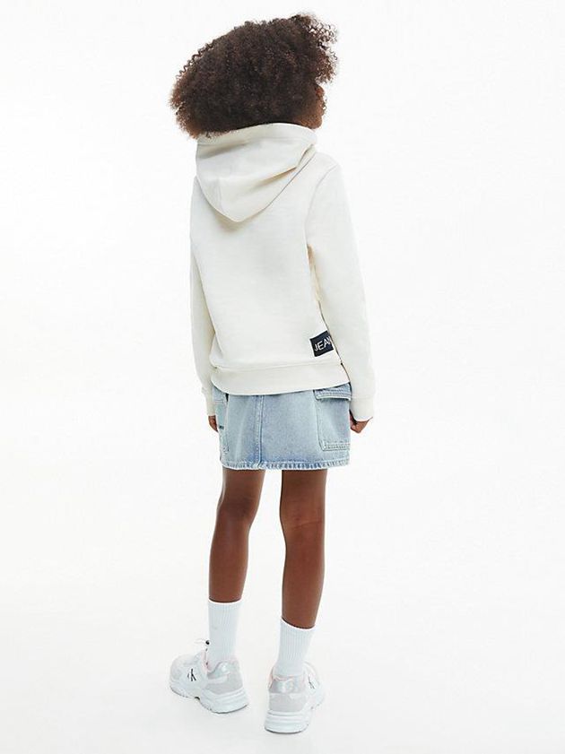 White Calvin Klein Unisex Logo Girls's Hoodie | NISJ-05938