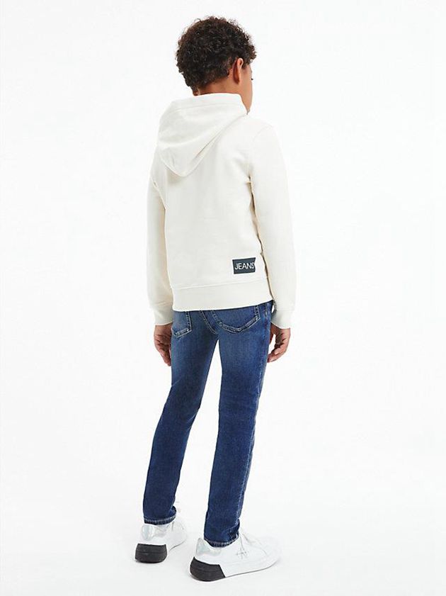 White Calvin Klein Unisex Logo Girls's Hoodie | NISJ-05938