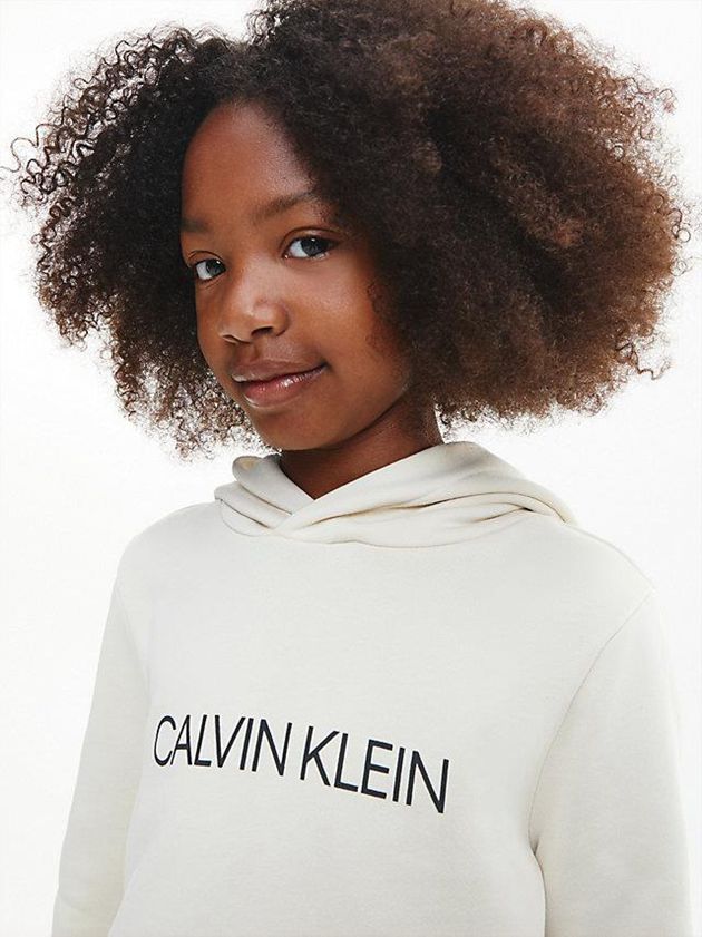 White Calvin Klein Unisex Logo Girls's Hoodie | NISJ-05938