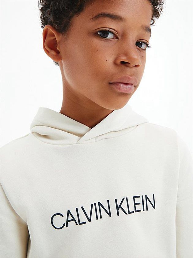 White Calvin Klein Unisex Logo Girls's Hoodie | NISJ-05938