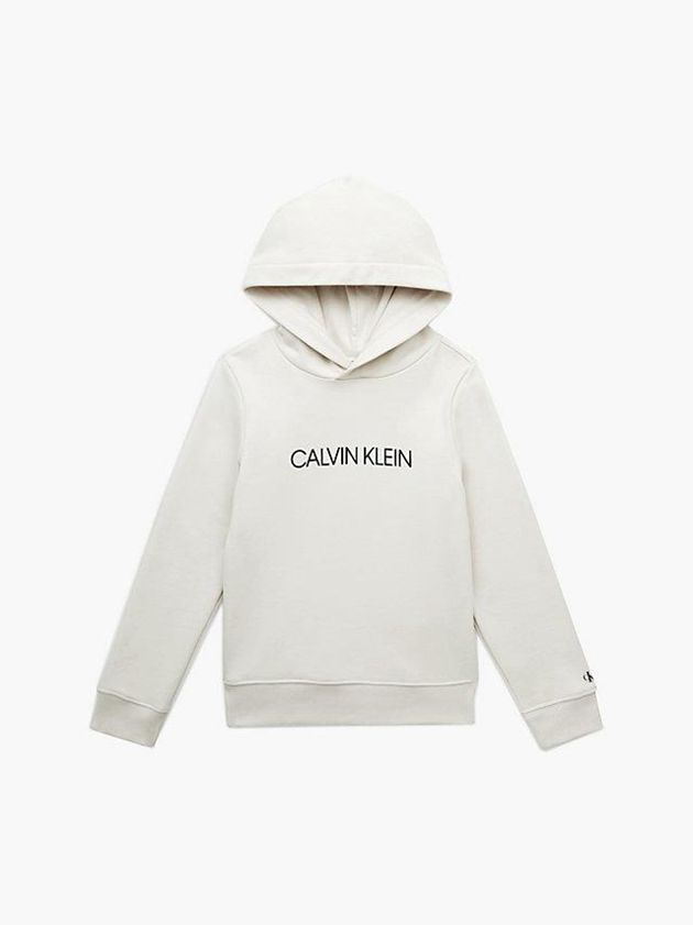White Calvin Klein Unisex Logo Girls's Hoodie | NISJ-05938