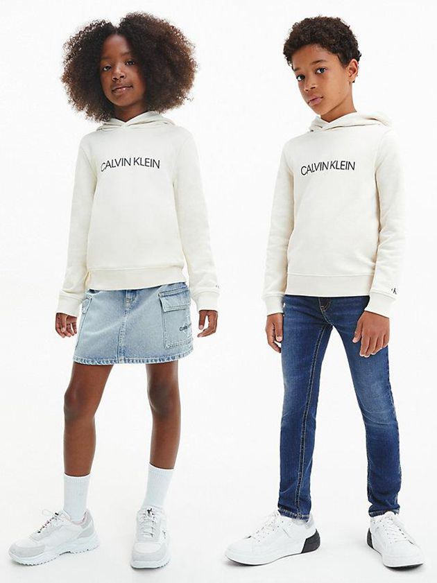 White Calvin Klein Unisex Logo Girls\'s Hoodie | NISJ-05938
