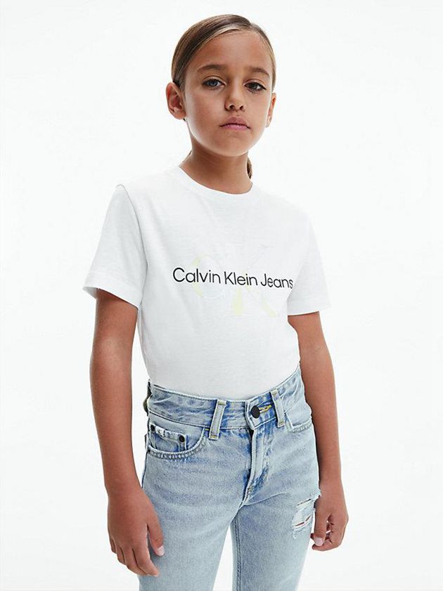 White Calvin Klein Unisex Logo Girls's T-Shirt | TIGC-40287