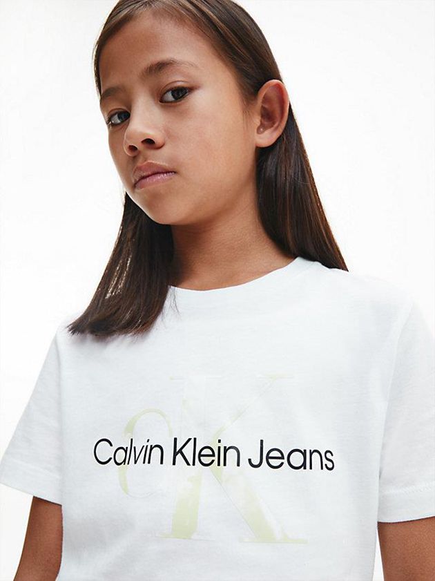 White Calvin Klein Unisex Logo Girls's T-Shirt | TIGC-40287