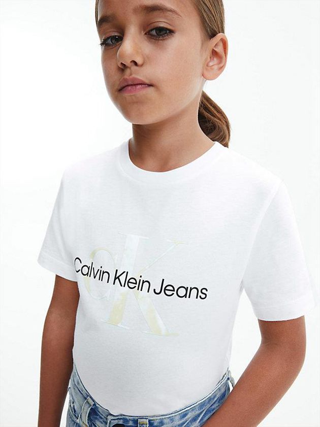 White Calvin Klein Unisex Logo Girls's T-Shirt | TIGC-40287