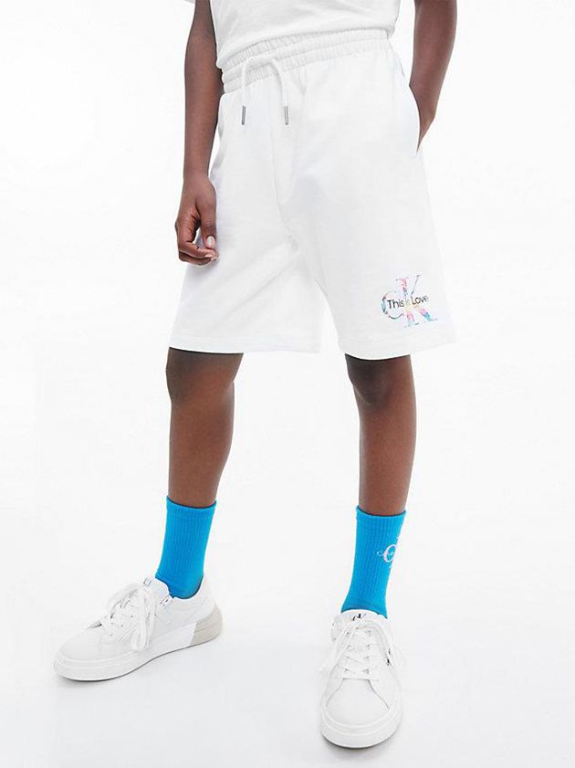 White Calvin Klein Unisex Monogram Jogger - Pride Boys's Shorts | CUPF-94103