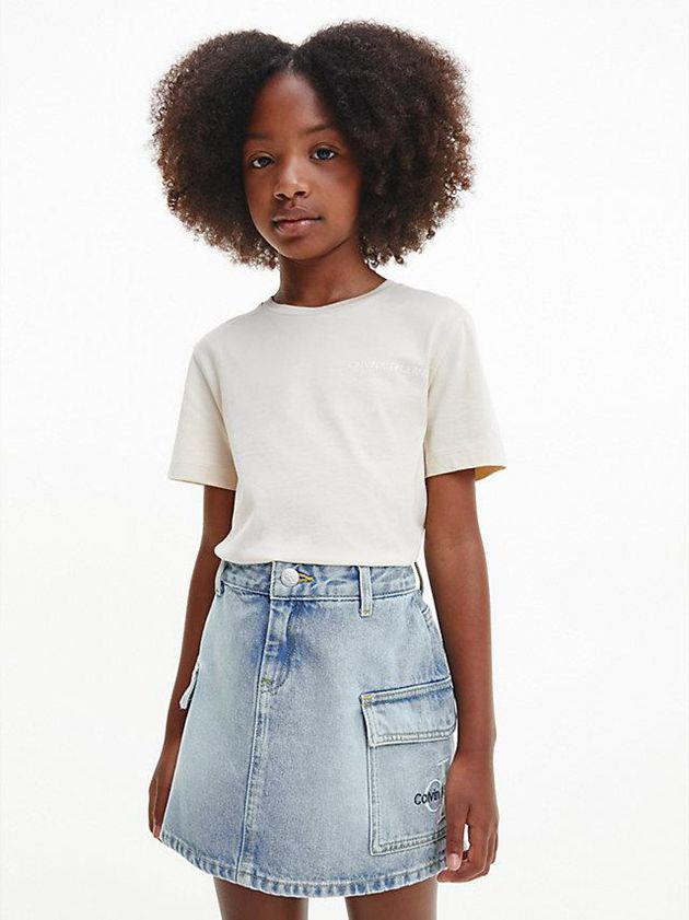 White Calvin Klein Unisex Organic Cotton Girls's T-Shirt | VZWN-19058