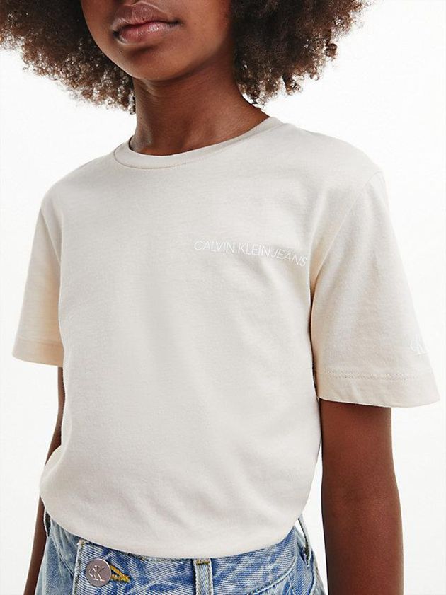 White Calvin Klein Unisex Organic Cotton Girls's T-Shirt | VZWN-19058