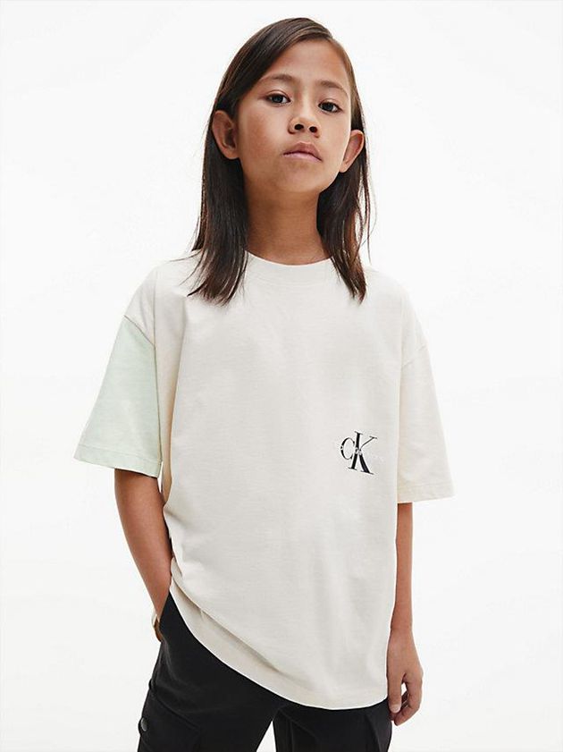 White Calvin Klein Unisex Oversized Colourblock Girls's T-Shirt | TQJX-05869