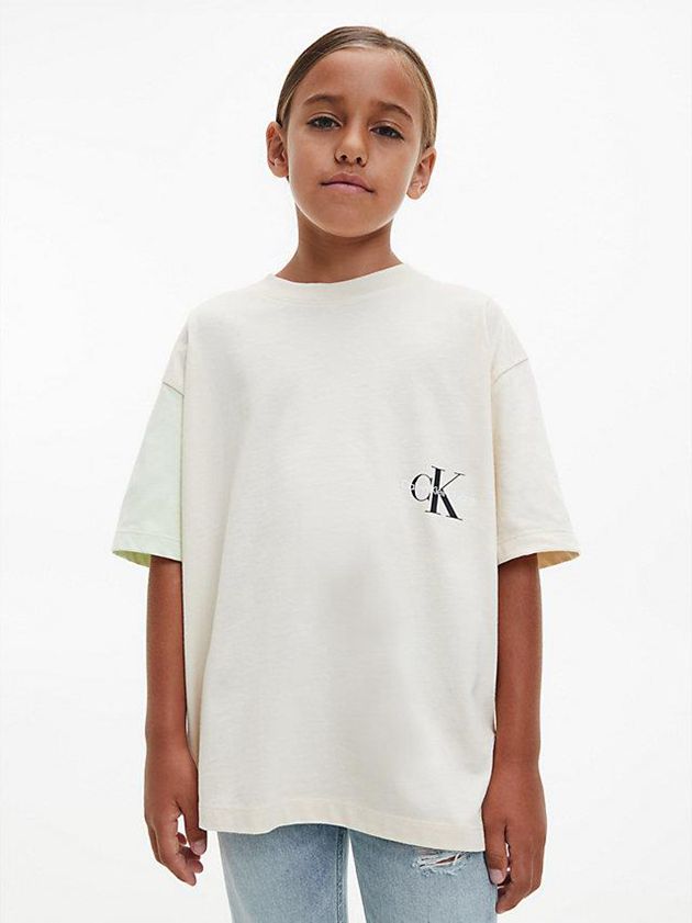 White Calvin Klein Unisex Oversized Colourblock Girls's T-Shirt | TQJX-05869