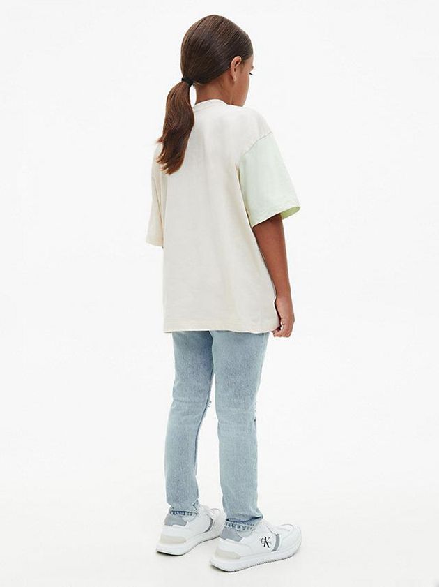 White Calvin Klein Unisex Oversized Colourblock Girls's T-Shirt | TQJX-05869