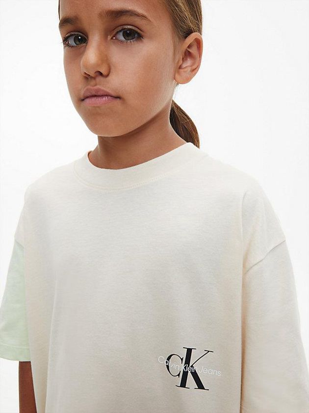 White Calvin Klein Unisex Oversized Colourblock Girls's T-Shirt | TQJX-05869