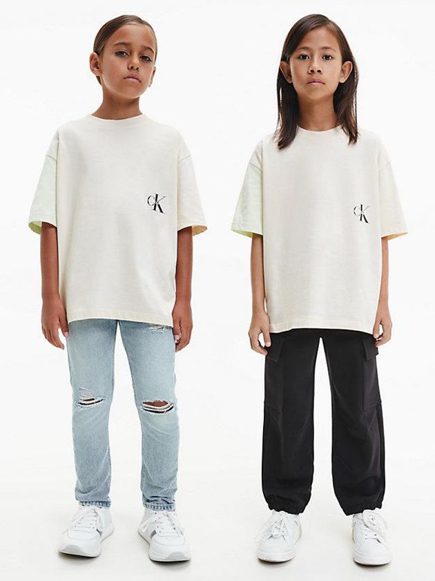 White Calvin Klein Unisex Oversized Colourblock Girls\'s T-Shirt | TQJX-05869
