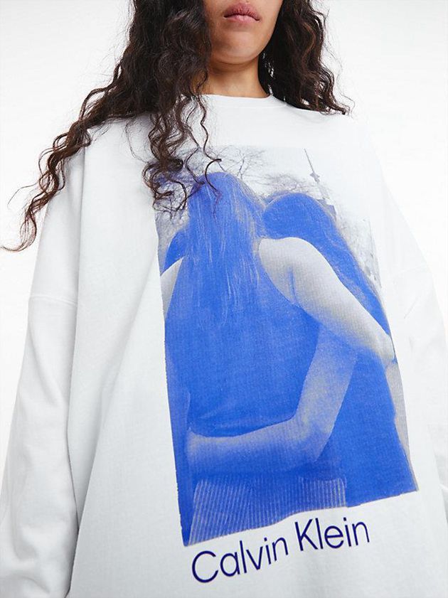 White Calvin Klein Unisex Printed Long Sleeve - CK Standards Women T-Shirt | DRTF-73568
