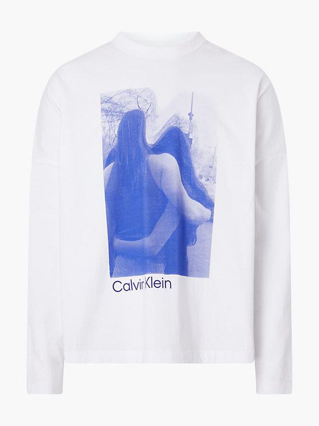 White Calvin Klein Unisex Printed Long Sleeve - CK Standards Women T-Shirt | DRTF-73568