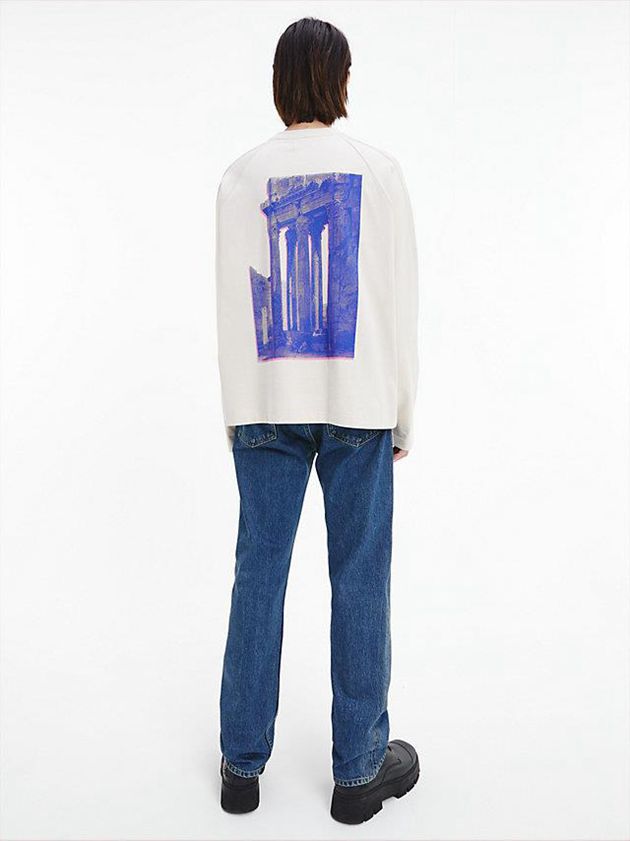 White Calvin Klein Unisex Printed Long Sleeve - CK Standards Men T-Shirt | YNSP-18269