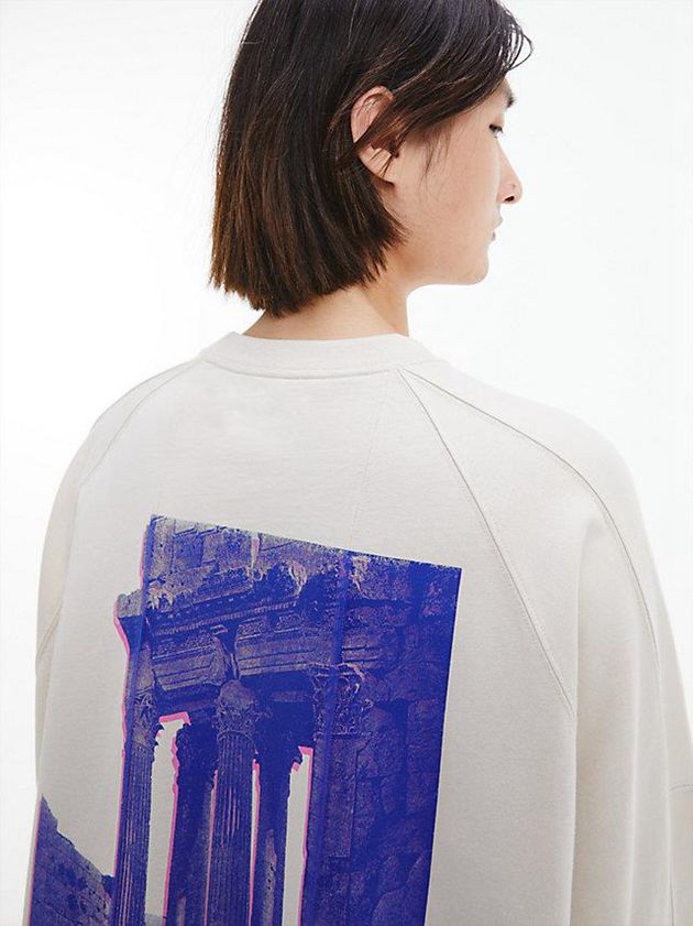White Calvin Klein Unisex Printed Long Sleeve - CK Standards Men T-Shirt | YNSP-18269