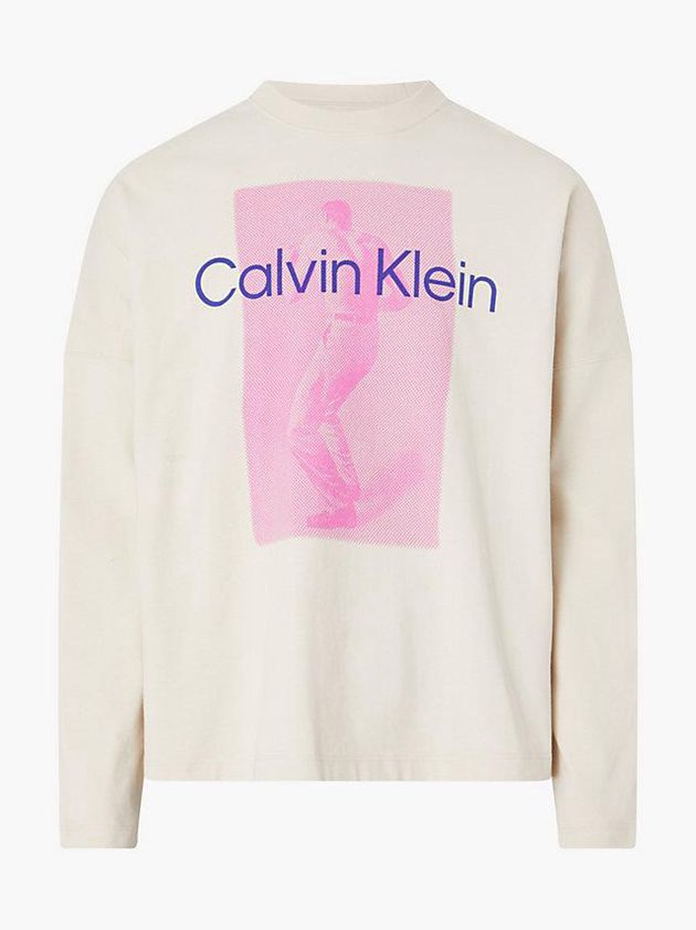 White Calvin Klein Unisex Printed Long Sleeve - CK Standards Men T-Shirt | YNSP-18269