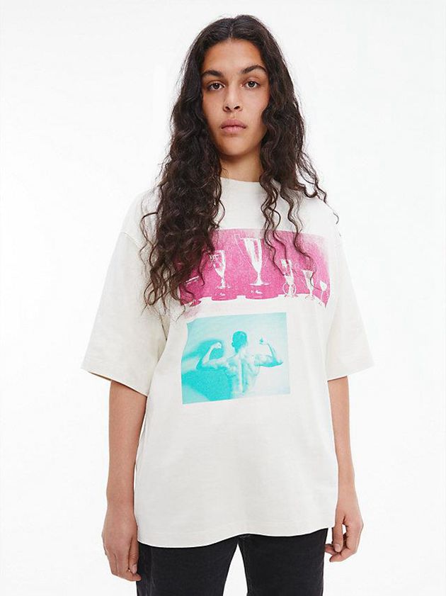 White Calvin Klein Unisex Printed - CK Standards Men T-Shirt | DJEI-43286