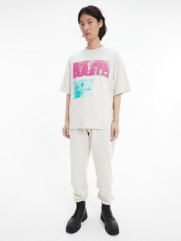 White Calvin Klein Unisex Printed - CK Standards Men T-Shirt | DJEI-43286