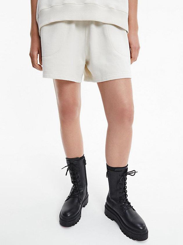 White Calvin Klein Unisex Relaxed Jogger - CK Standards Women Shorts | ENGI-83794