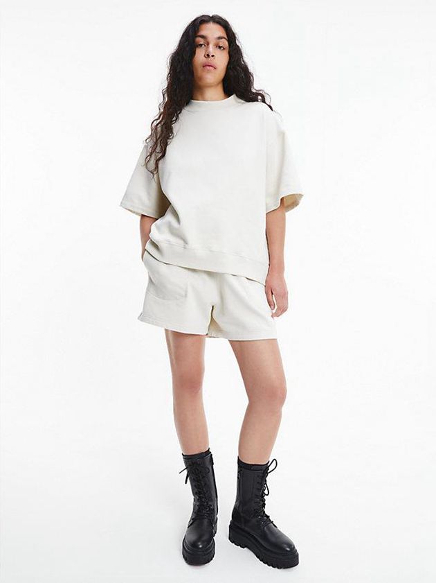 White Calvin Klein Unisex Relaxed Jogger - CK Standards Women Shorts | ENGI-83794
