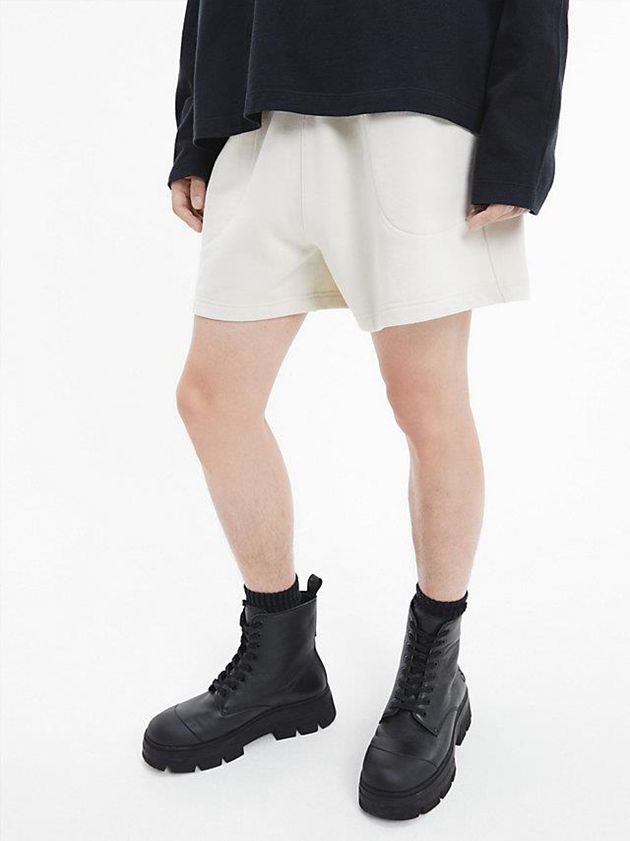 White Calvin Klein Unisex Relaxed Jogger - CK Standards Women Shorts | ENGI-83794