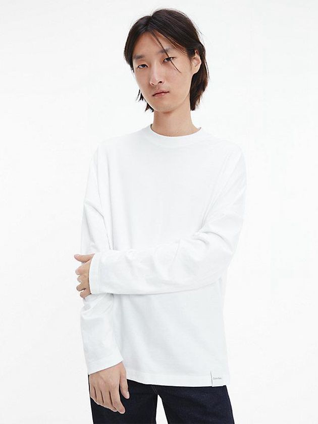 White Calvin Klein Unisex Relaxed Long-Sleeve - CK Standards Women T-Shirt | HIDQ-57682