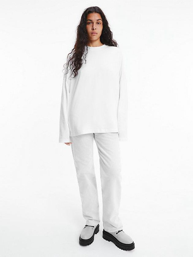 White Calvin Klein Unisex Relaxed Long-Sleeve - CK Standards Women T-Shirt | HIDQ-57682