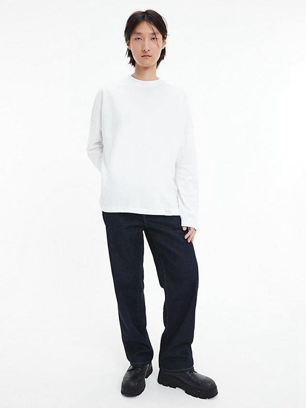 White Calvin Klein Unisex Relaxed Long-Sleeve - CK Standards Women T-Shirt | HIDQ-57682