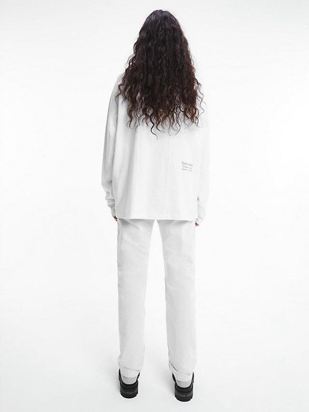 White Calvin Klein Unisex Relaxed Long-Sleeve - CK Standards Women T-Shirt | HIDQ-57682