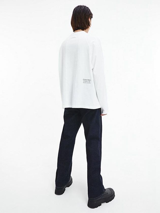 White Calvin Klein Unisex Relaxed Long-Sleeve - CK Standards Women T-Shirt | HIDQ-57682
