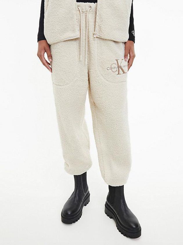 White Calvin Klein Unisex Relaxed Sherpa Women Joggers | YWOL-57613