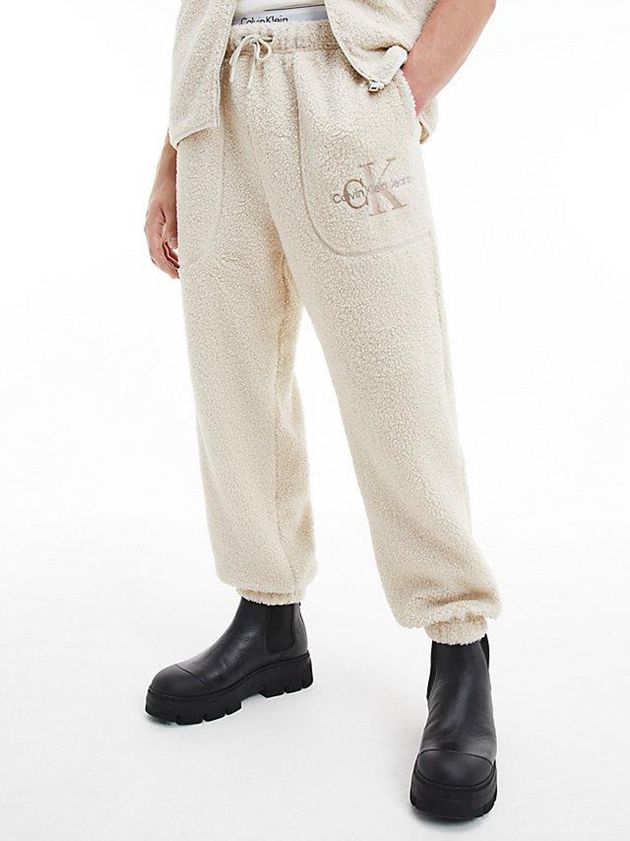 White Calvin Klein Unisex Relaxed Sherpa Women Joggers | YWOL-57613