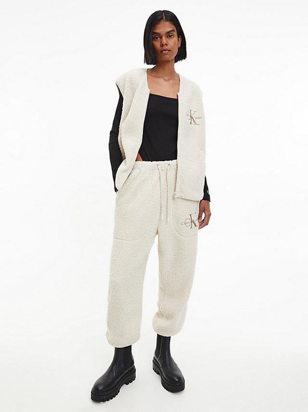 White Calvin Klein Unisex Relaxed Sherpa Women Joggers | YWOL-57613