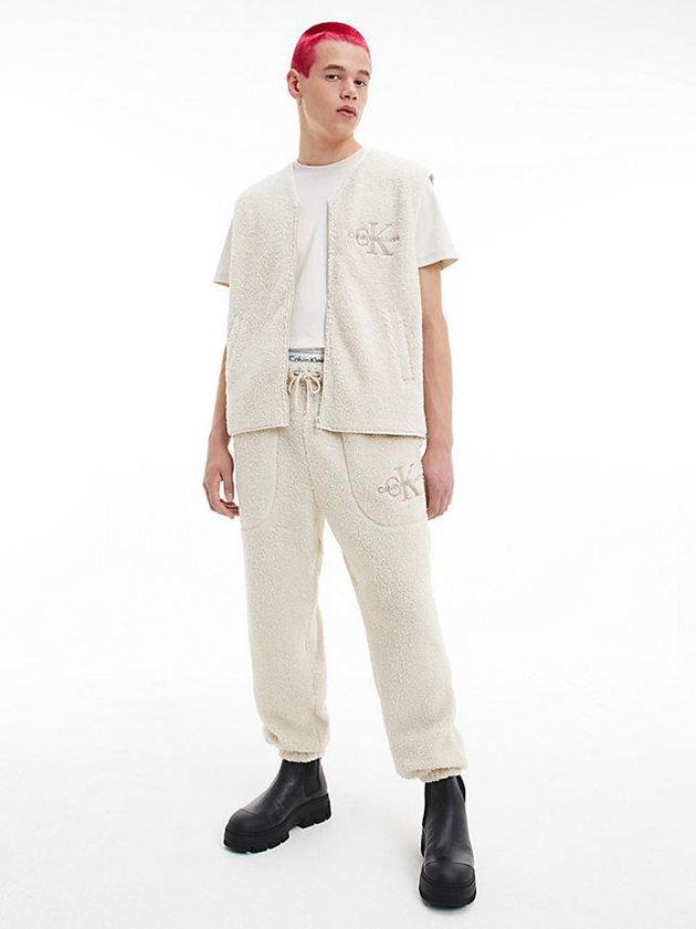 White Calvin Klein Unisex Relaxed Sherpa Women Joggers | YWOL-57613