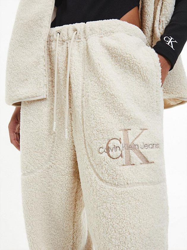 White Calvin Klein Unisex Relaxed Sherpa Women Joggers | YWOL-57613