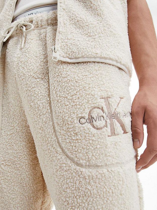 White Calvin Klein Unisex Relaxed Sherpa Women Joggers | YWOL-57613