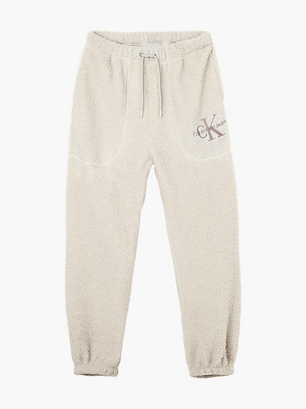 White Calvin Klein Unisex Relaxed Sherpa Women Joggers | YWOL-57613