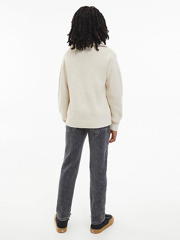 White Calvin Klein Unisex Zip Neck Jumper Girls's Sweater | MVFK-98450