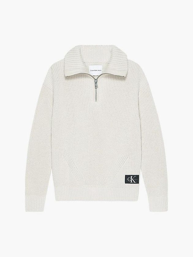 White Calvin Klein Unisex Zip Neck Jumper Girls's Sweater | MVFK-98450