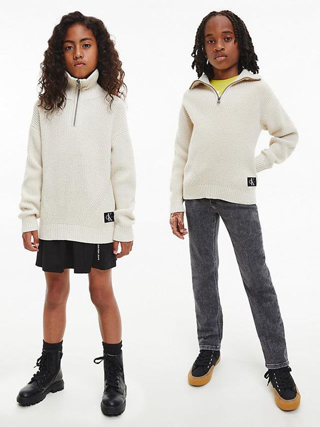 White Calvin Klein Unisex Zip Neck Jumper Girls\'s Sweater | MVFK-98450