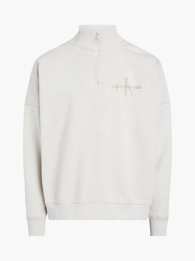 White Calvin Klein Unisex Zip Neck Men Sweatshirt | JVWY-59342