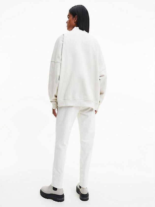 White Calvin Klein Unisex Zip Neck Men Sweatshirt | JVWY-59342